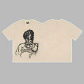 Revenge Pointing Portrait Graphic Short Sleeve T-Shirt Beige