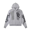 Mixed EMOTION Gothic Wing Letter Heather Gray Full‑Zip Hoodie