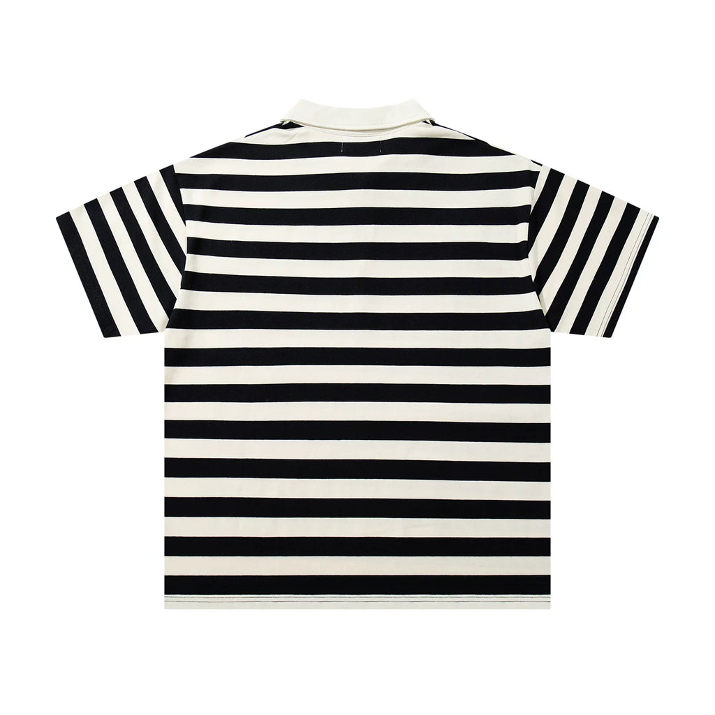 Majestik Crown Of Thorns Skull Eye Black White Stripe Half‑Zip Polo Shirt