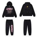 SP5DER Web Graphic Pullover Hoodie and Sweatpants Matching Set - Black / Pink