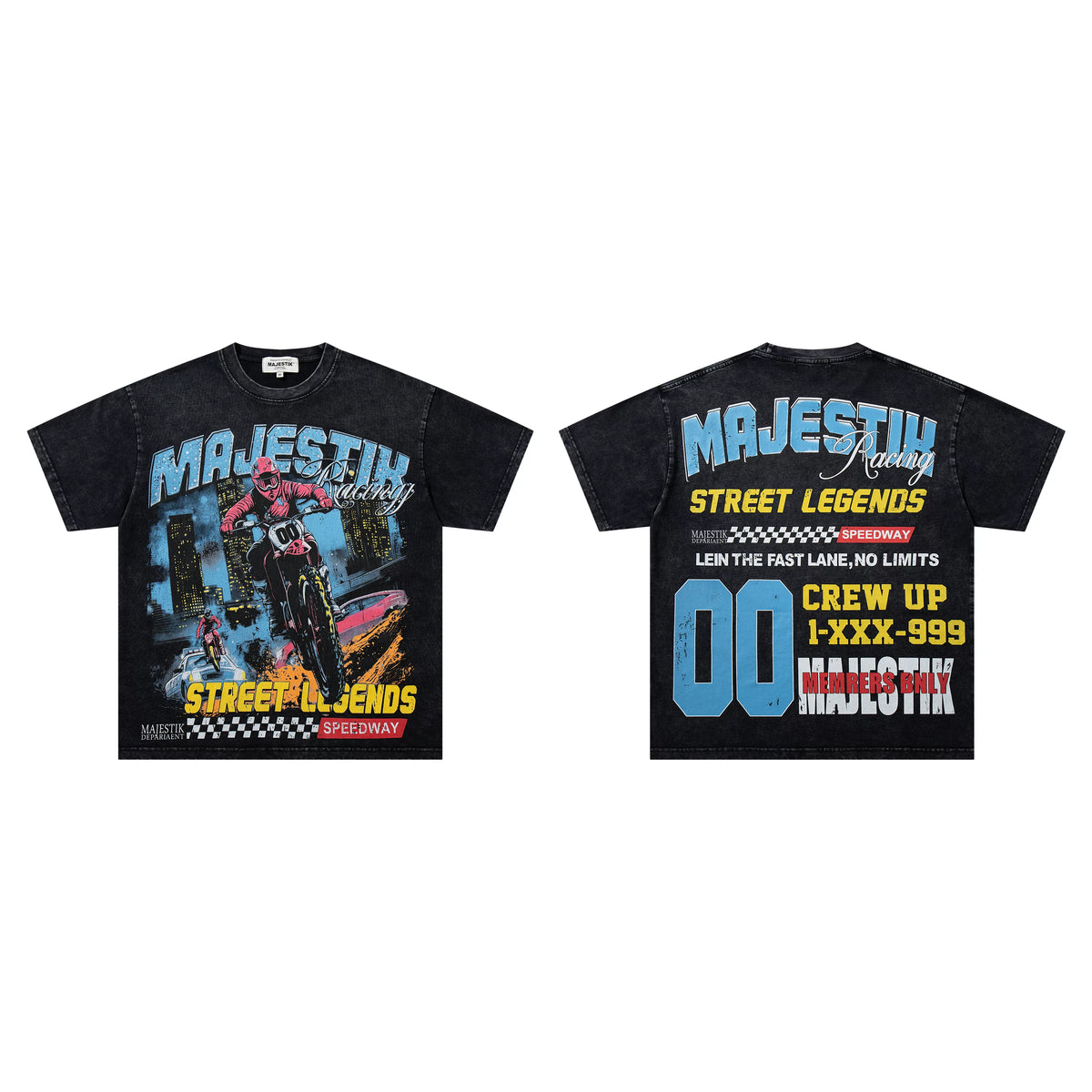 Majestik Racing Street Legends Dirt Bike Speedway Vintage Washed Black Oversized Graphic Tee