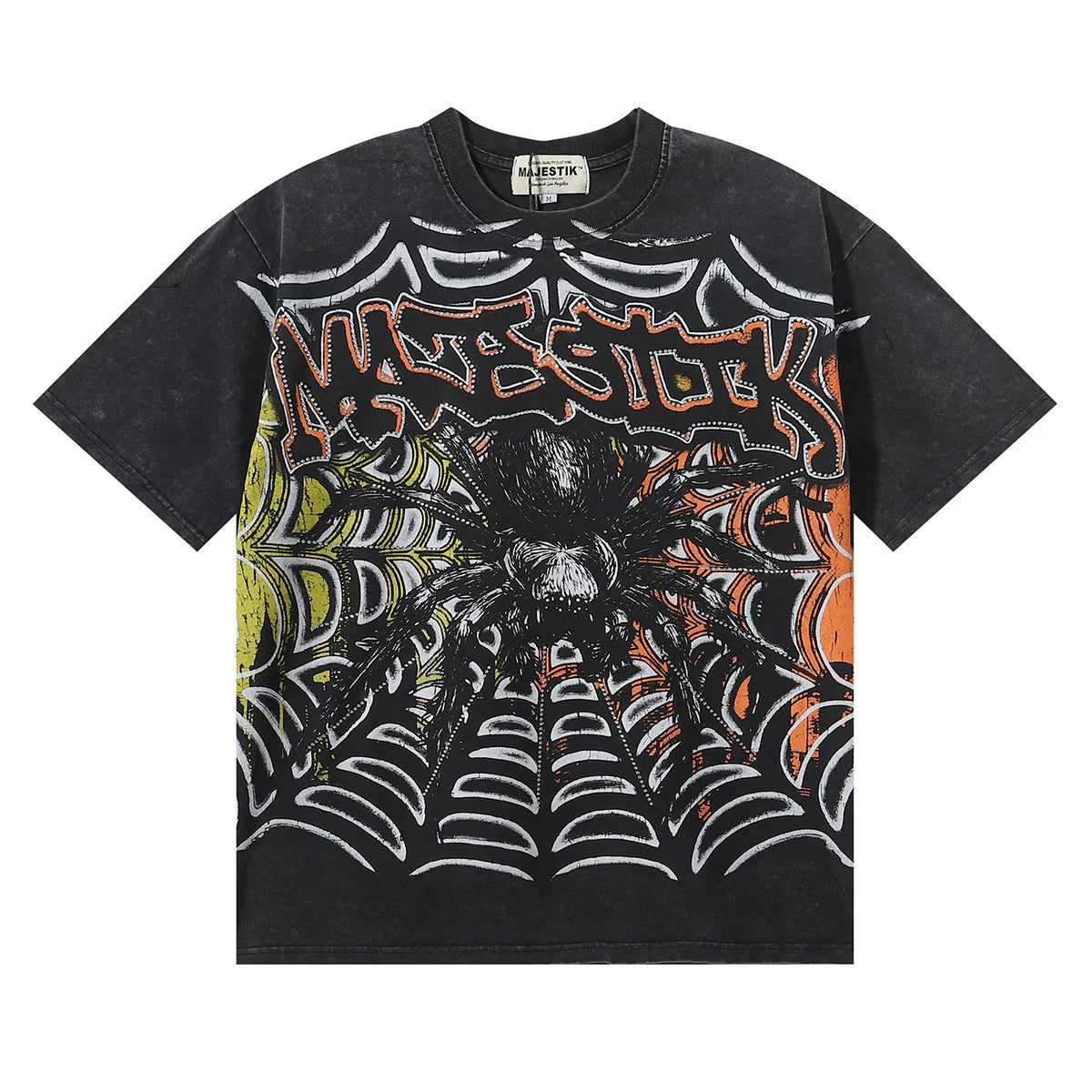Majestik Spider Web Vintage Washed Oversized Graphic Tee
