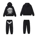 SP5DER Web Graphic Pullover Hoodie and Sweatpants Matching Set - Black / White