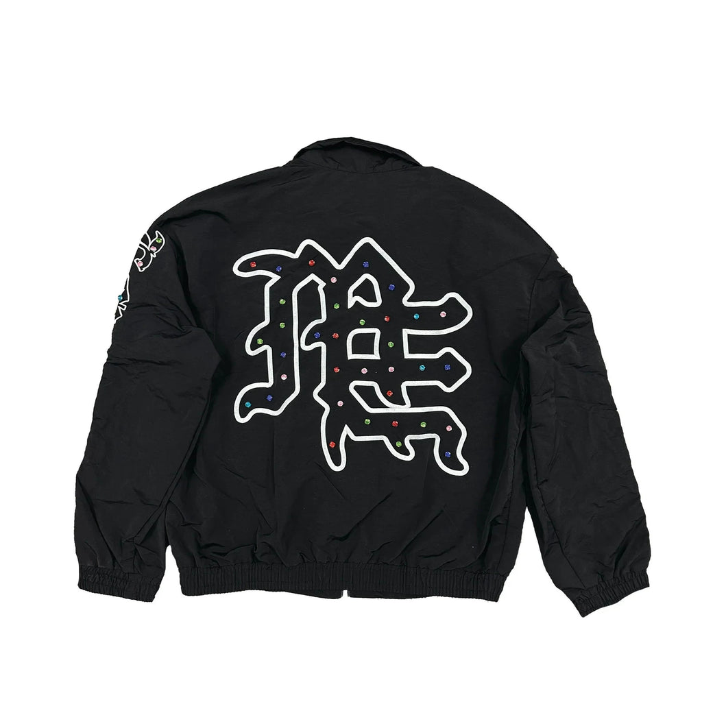 Mixed EMOTION Color Rhinestone Letter Zip‑Up Windbreaker Jacket