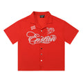 Mixed EMOTION Cupid Graphic Red Camp Collar Short‑Sleeve Button‑Up Shirt