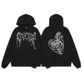 Revenge Rhinestone Spiderweb Heart Arch Logo Pullover Hoodie grey