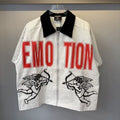 Mixed EMOTION Cupid Graphic Zip‑Up Short Sleeve Shirt