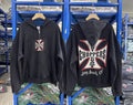 West Coast Choppers Red & White Cross Zip-Up Hoodie - Vintage Black