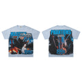 Majestik Phantoms 199x Ninja Samurai Geisha City Vintage Washed Light Blue Oversized Graphic Tee