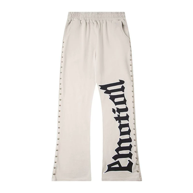 Mixed Emotion Gothic Letter Rivet Flared Sweatpants