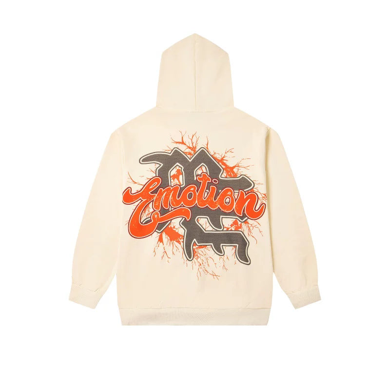Mixed EMOTION Blindfolded Crown‑of‑thorns Figure Cream Pullover Hoodie