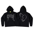 Revenge Rhinestone Broken Heart Arch Logo Pullover Hoodie grey
