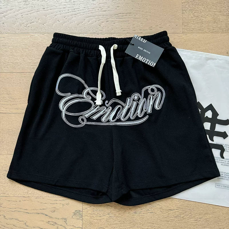 Mixed EMOTION Cursive Emotion Script Black Sweat Shorts