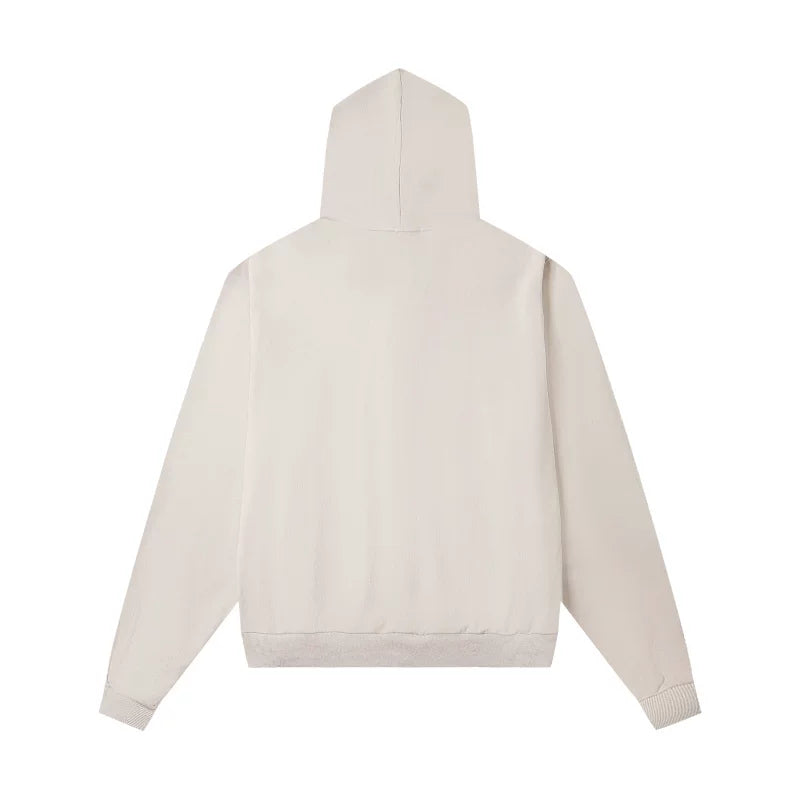 Mixed EMOTION Studded Gothic Letter Beige Full‑Zip Hoodie