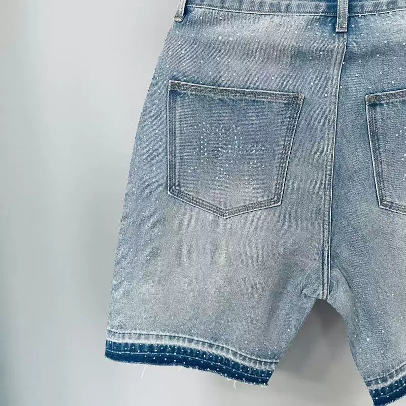 Mixed EMOTION Vintage Wash Rhinestone Star Denim Jorts