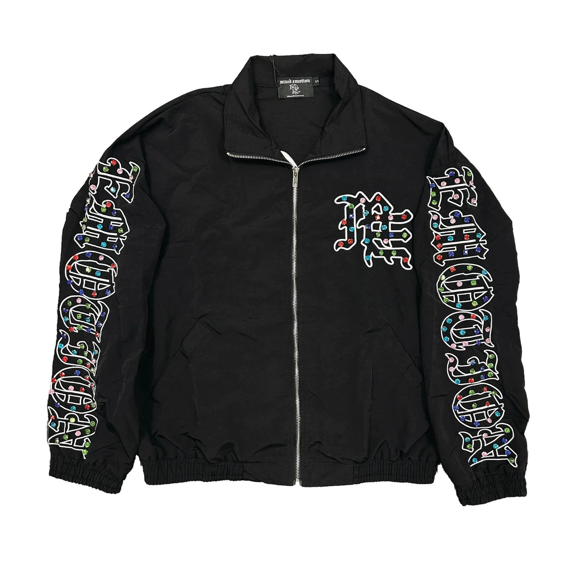 Mixed EMOTION Color Rhinestone Letter Zip‑Up Windbreaker Jacket