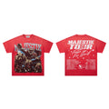 Majestik Tour Free Or Die Hard Football Bear Vintage Washed Red Oversized Graphic Tee