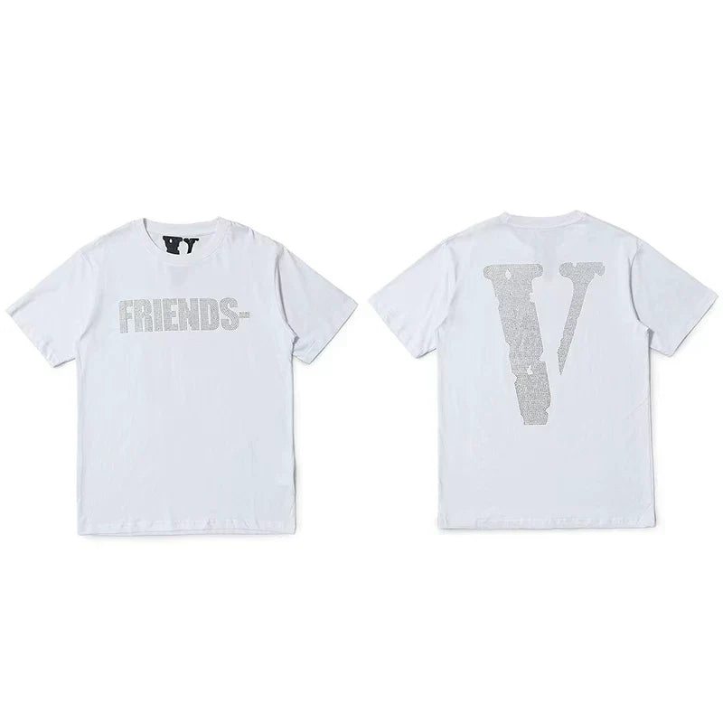 Vlone All-Over Text Grid "FRIENDS-" Graphic T-Shirt - White