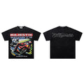 Majestik Sports World Tour Motorcycle Racing Black Vintage Washed Oversized Graphic Tee