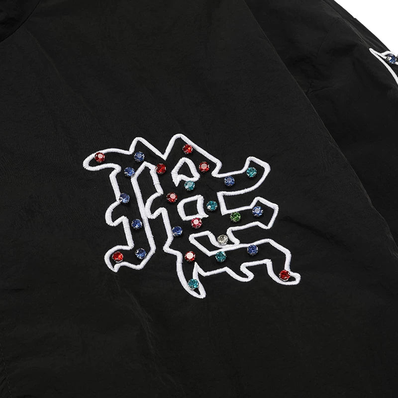 Mixed EMOTION Color Rhinestone Letter Zip‑Up Windbreaker Jacket