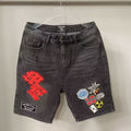 MIXED EMOTION Multi‑Patch Embroidered Black Denim Jorts