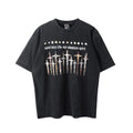 Saint Michael Multi-Cross & "saint holy Life" Vintage T-Shirt - Black