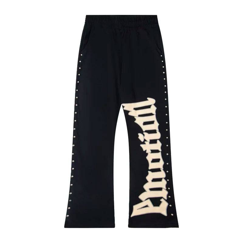Mixed Emotion Gothic Letter Rivet Flared Sweatpants