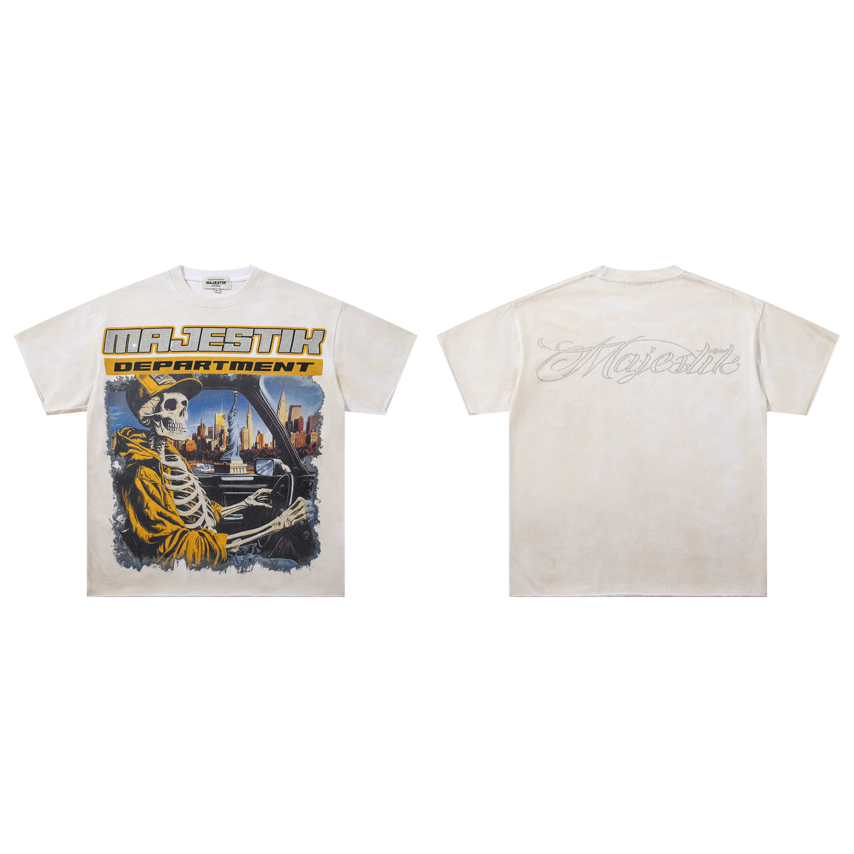 Majestik Department Skeleton Driver NYC City Vintage Washed Oversized Graphic Tee