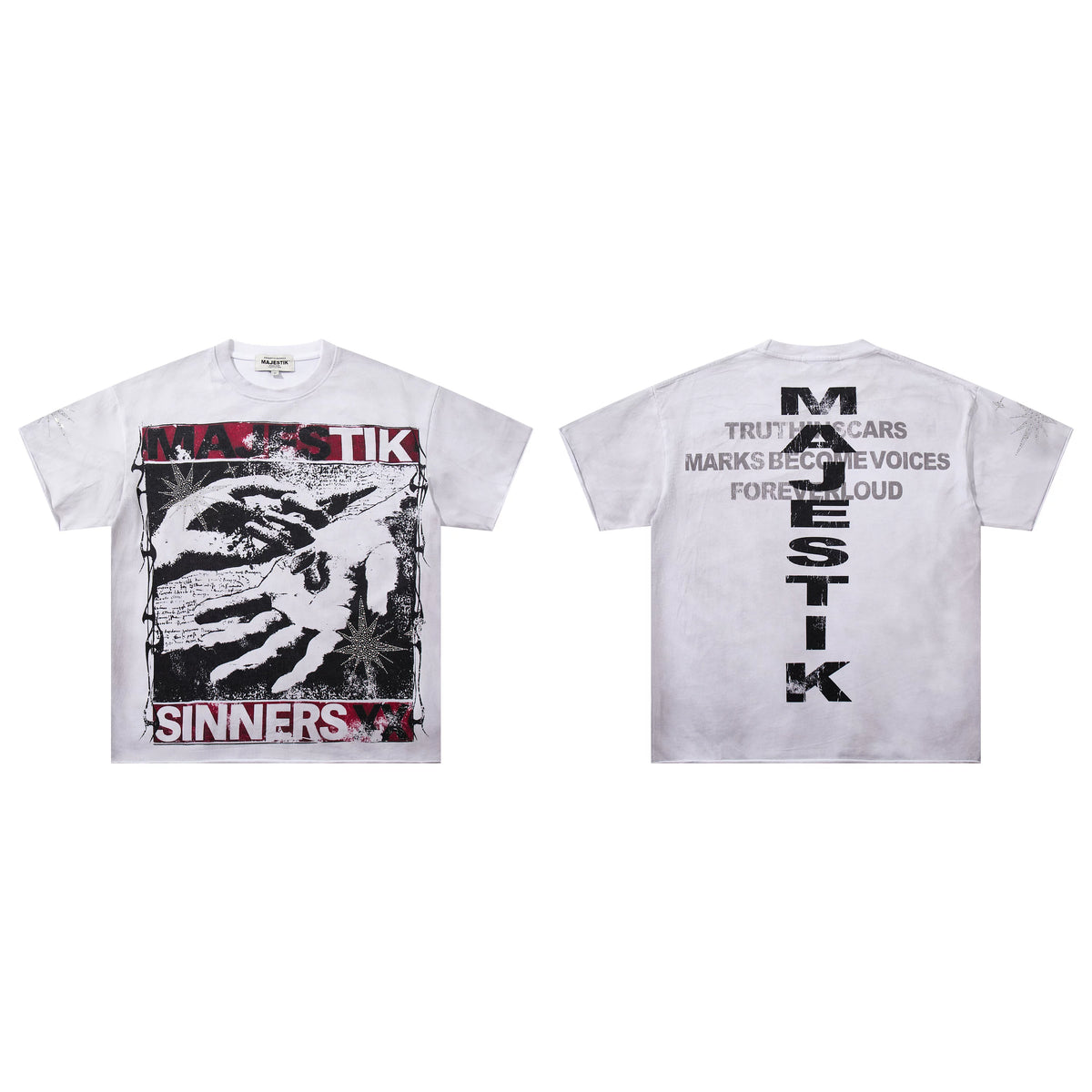 Majestik Sinners Barbed Wire Hand Graffiti Vintage Washed Oversized Graphic Tee