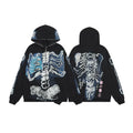 Streetwear Graphic Skeleton Full-Zip Hoodie - Black/Blue