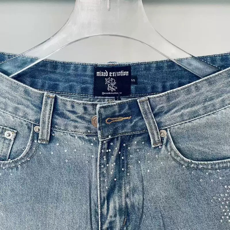 Mixed EMOTION Vintage Wash Rhinestone Star Denim Jorts