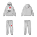 SP5DER Heart Web Graphic Pullover Hoodie and Sweatpants Matching Set - Heather Grey