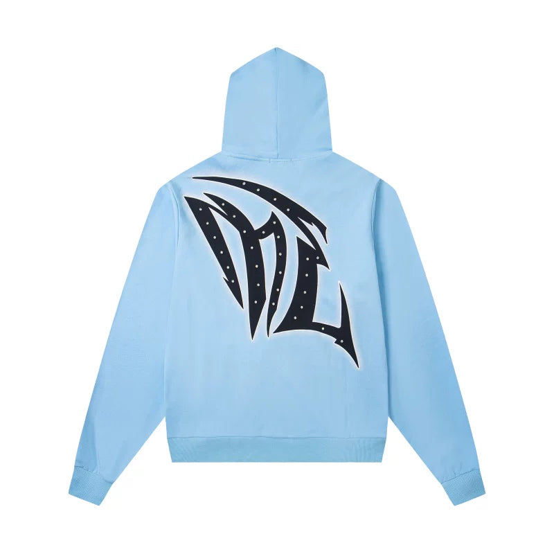 Mixed EMOTION Gothic Letter Light Blue Full‑Zip Hoodie